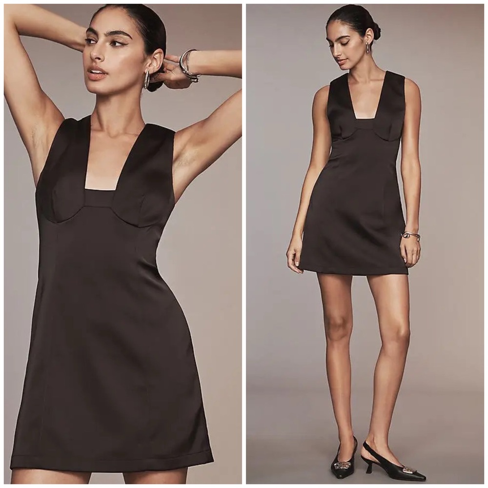Anthropologie Sleeveless Square Neck Shift Mini Dress in Dark Brown Size 6 NWT